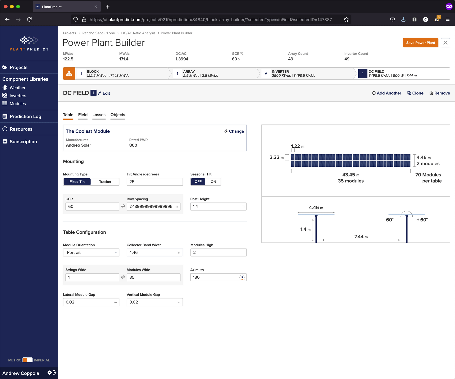 PlantPredict DC Field - Table View